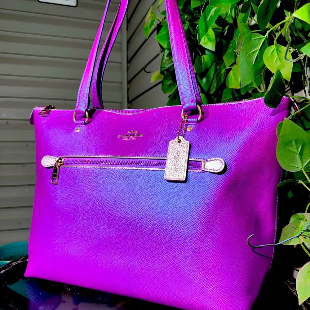 IRIDESCENT Fushia & Mirrored Mauve Leather Large Coach Gallery Purse